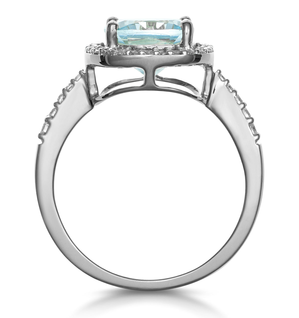 2ct Blue Topaz and Diamond Shoulders Asteria Ring in 18K White Gold