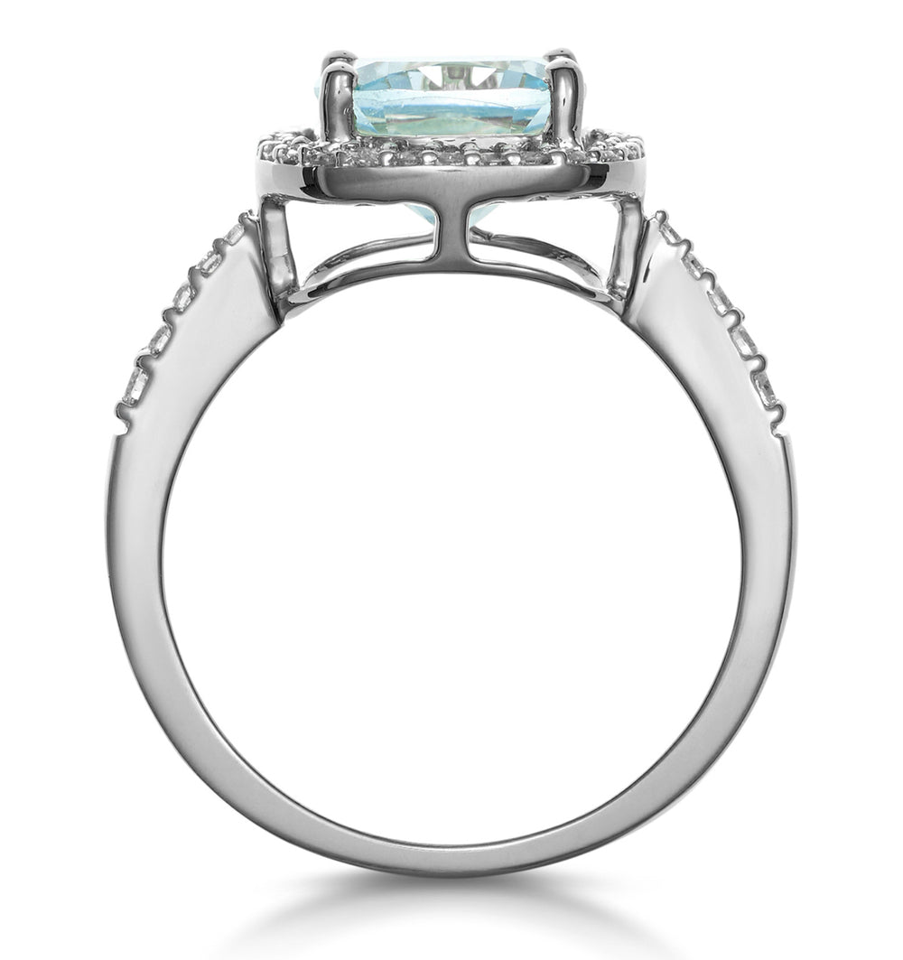 2ct Blue Topaz and Lab Diamond Shoulders Asteria Ring in 9K White Gold