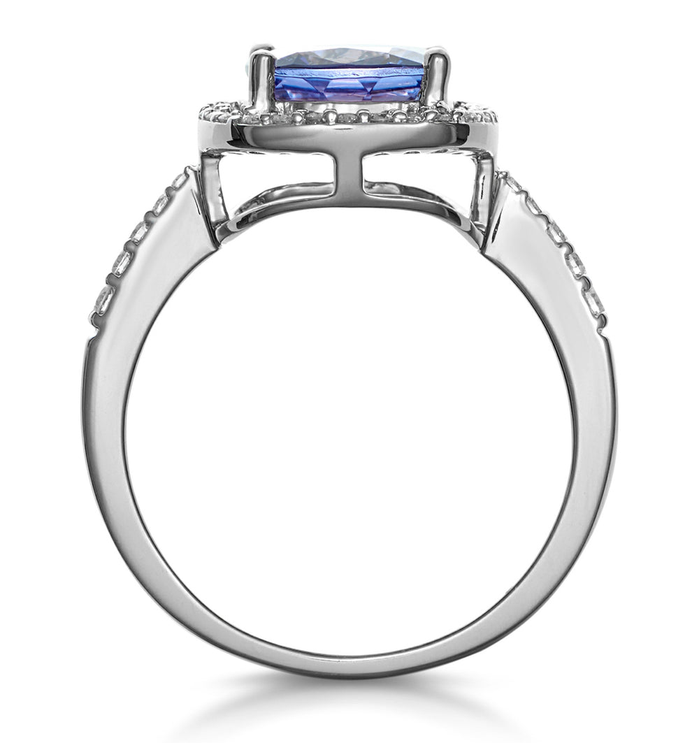 2ct Tanzanite and Diamond Shoulders Asteria Ring in 18K White Gold