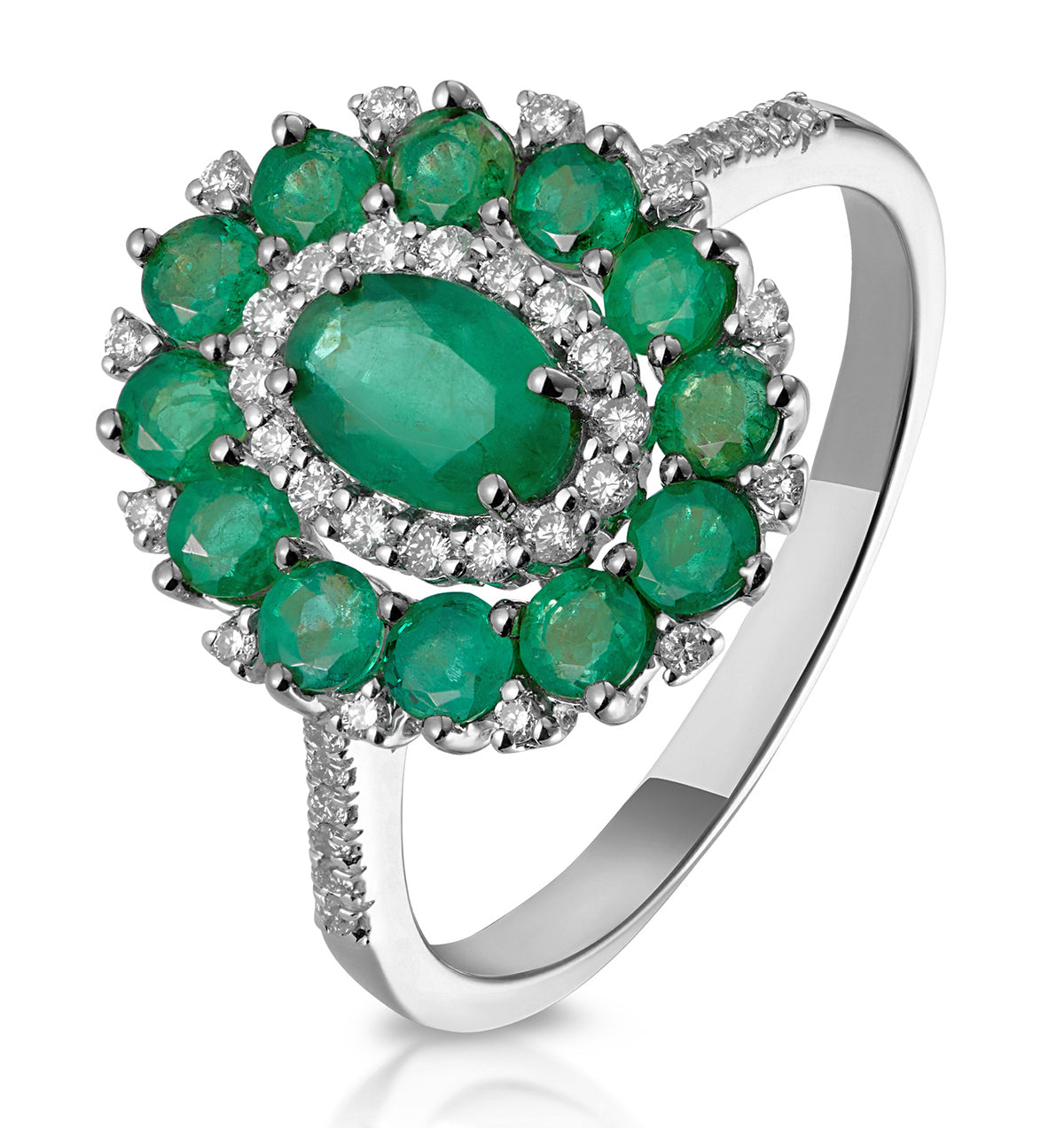 1.35ct Emerald Lab Diamond Halo Ring in 9K White Gold - Asteria