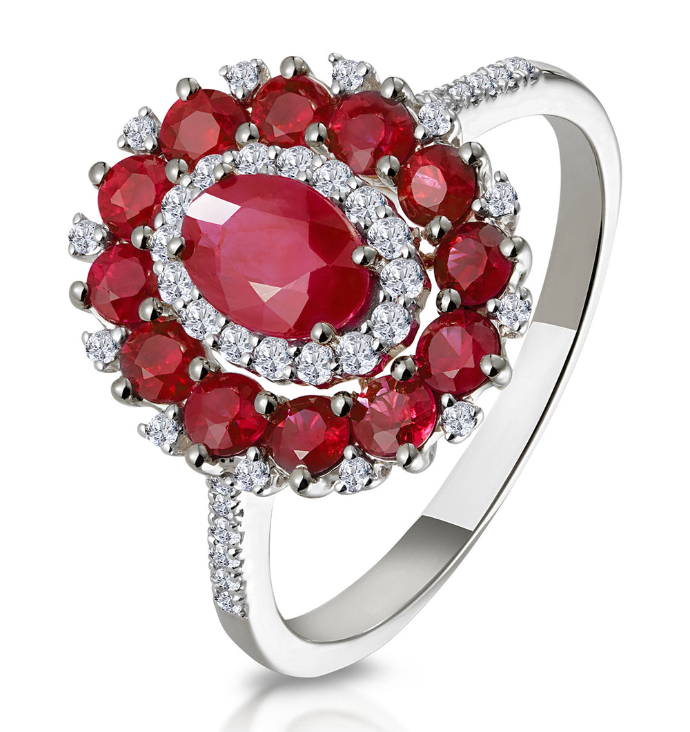 1.55ct Ruby Asteria Collection Diamond Halo Ring in 18K White Gold