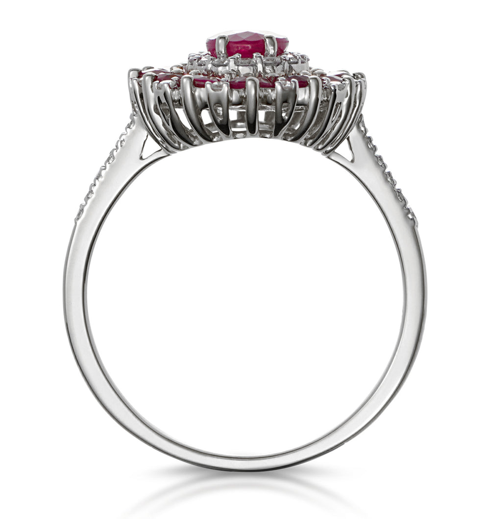 1.55ct Ruby Asteria Collection Diamond Halo Ring in 18K White Gold