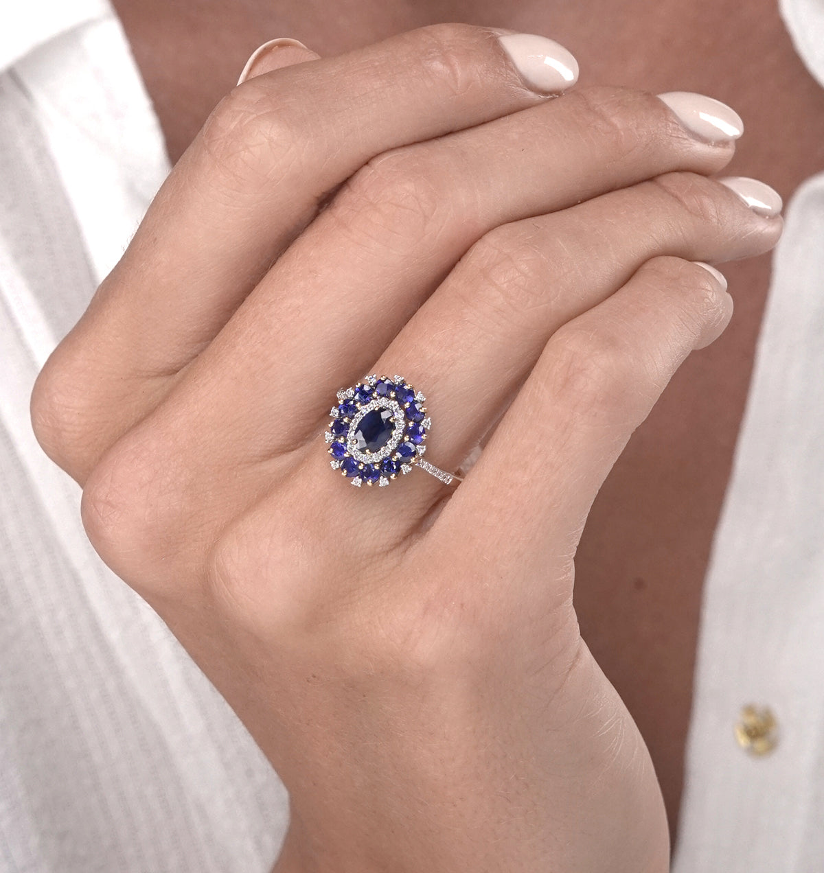 1.55ct Sapphire Asteria Collection Diamond Halo Ring in 18K Gold