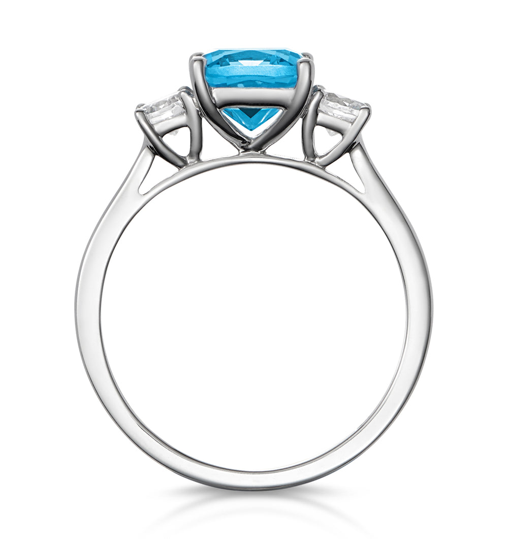 2.50ct Cushion Cut Blue Topaz Lab Diamond Asteria Ring 9K White Gold