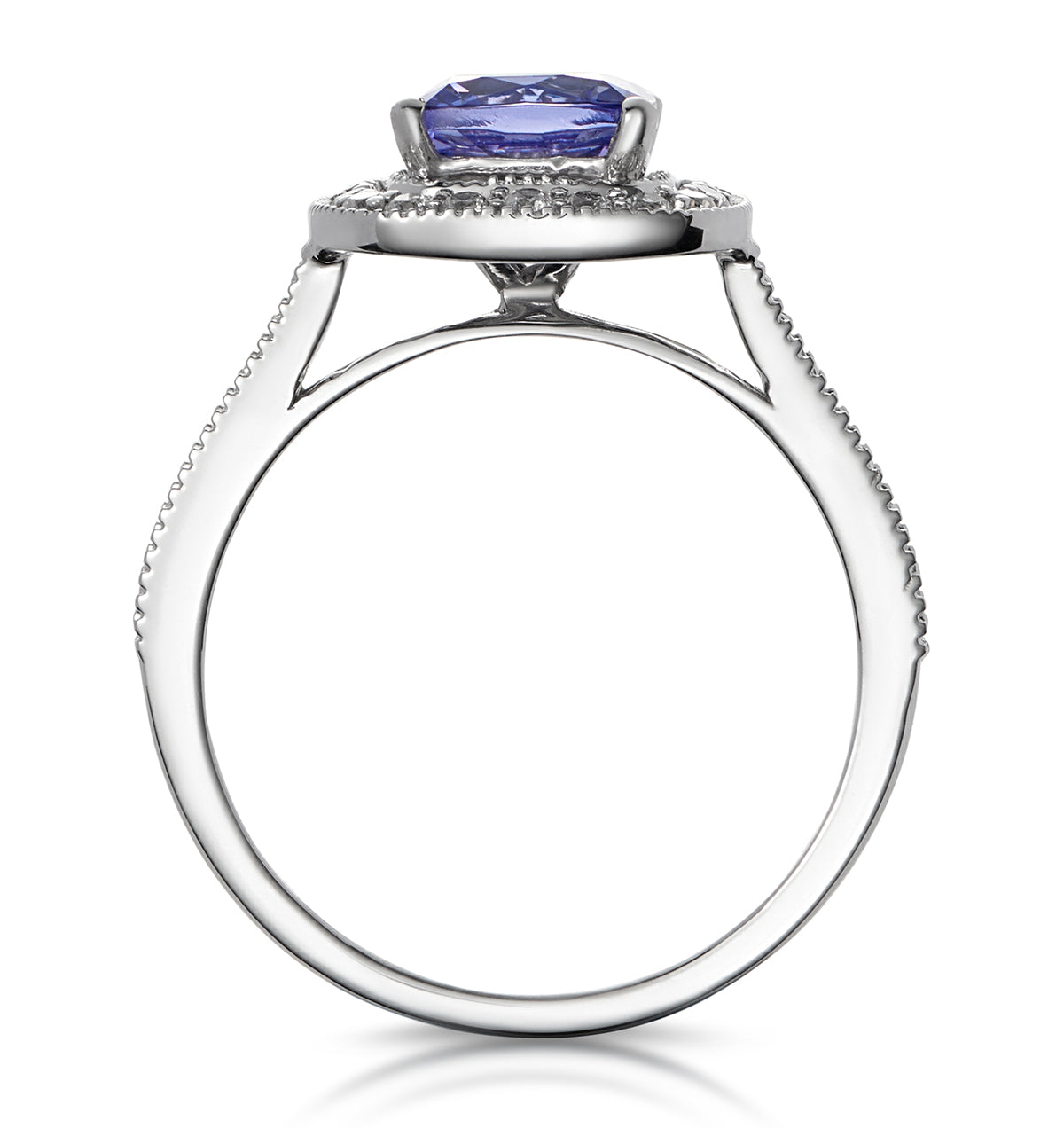 1.60ct Cushion Tanzanite Diamond Halo Asteria Ring in 18K White Gold