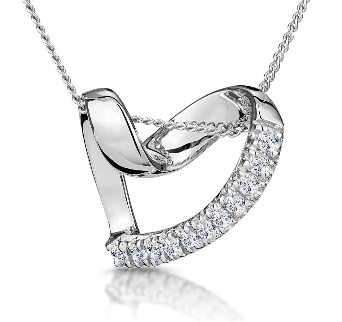 Heart Pendant Necklace 0.10ct 9K White Gold