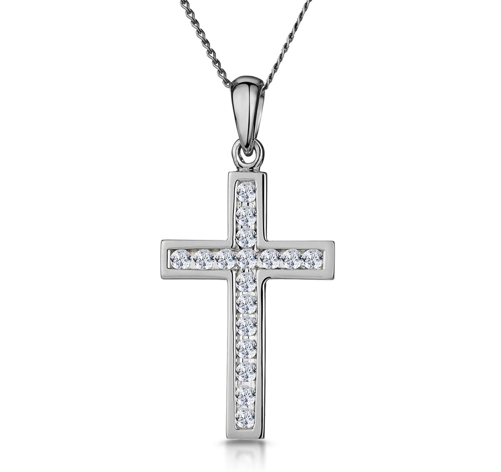 Cross Pendant Necklace 0.25CT Diamond in 9K White Gold