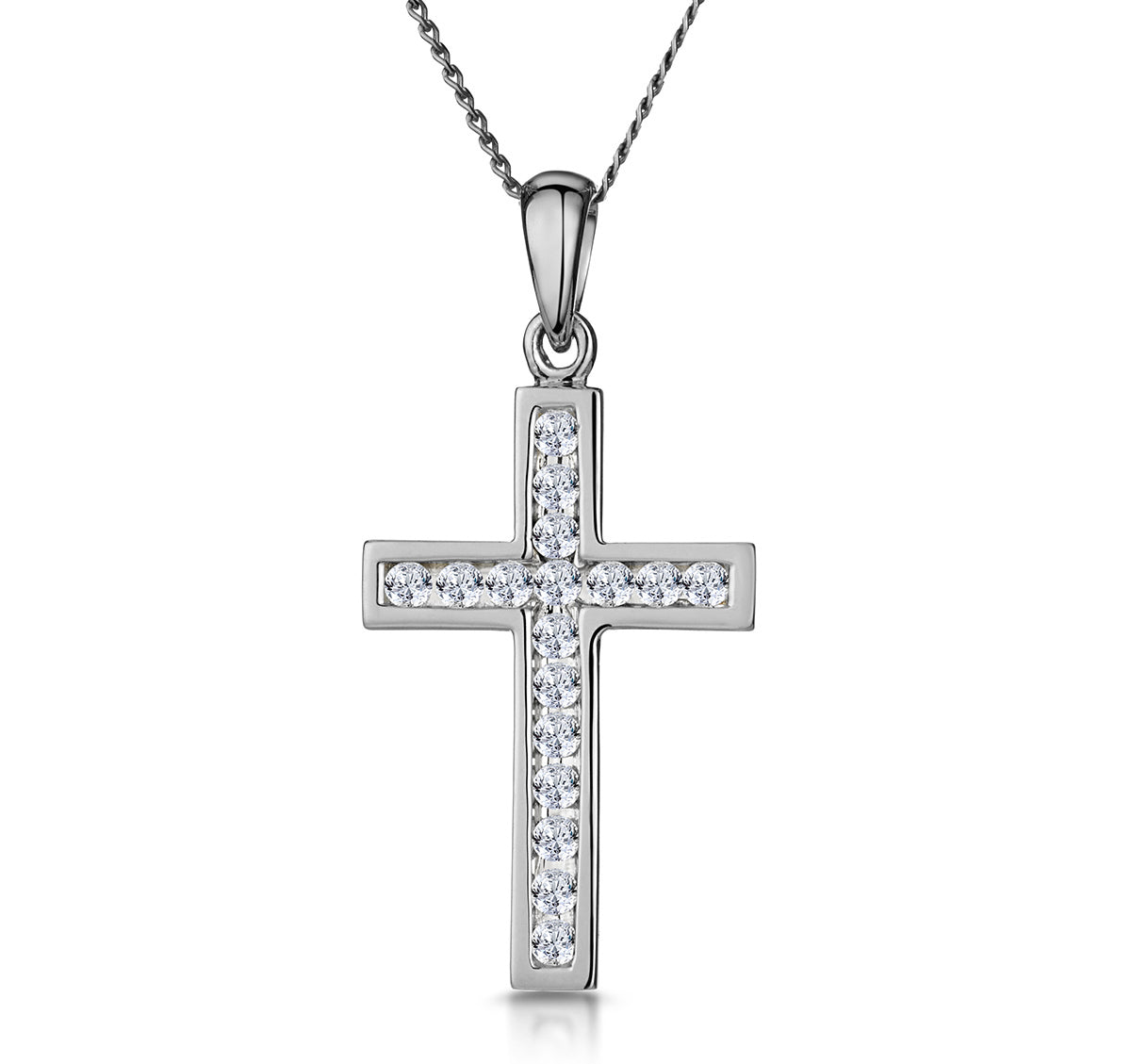Cross Pendant Necklace 0.25CT Diamond in 9K White Gold
