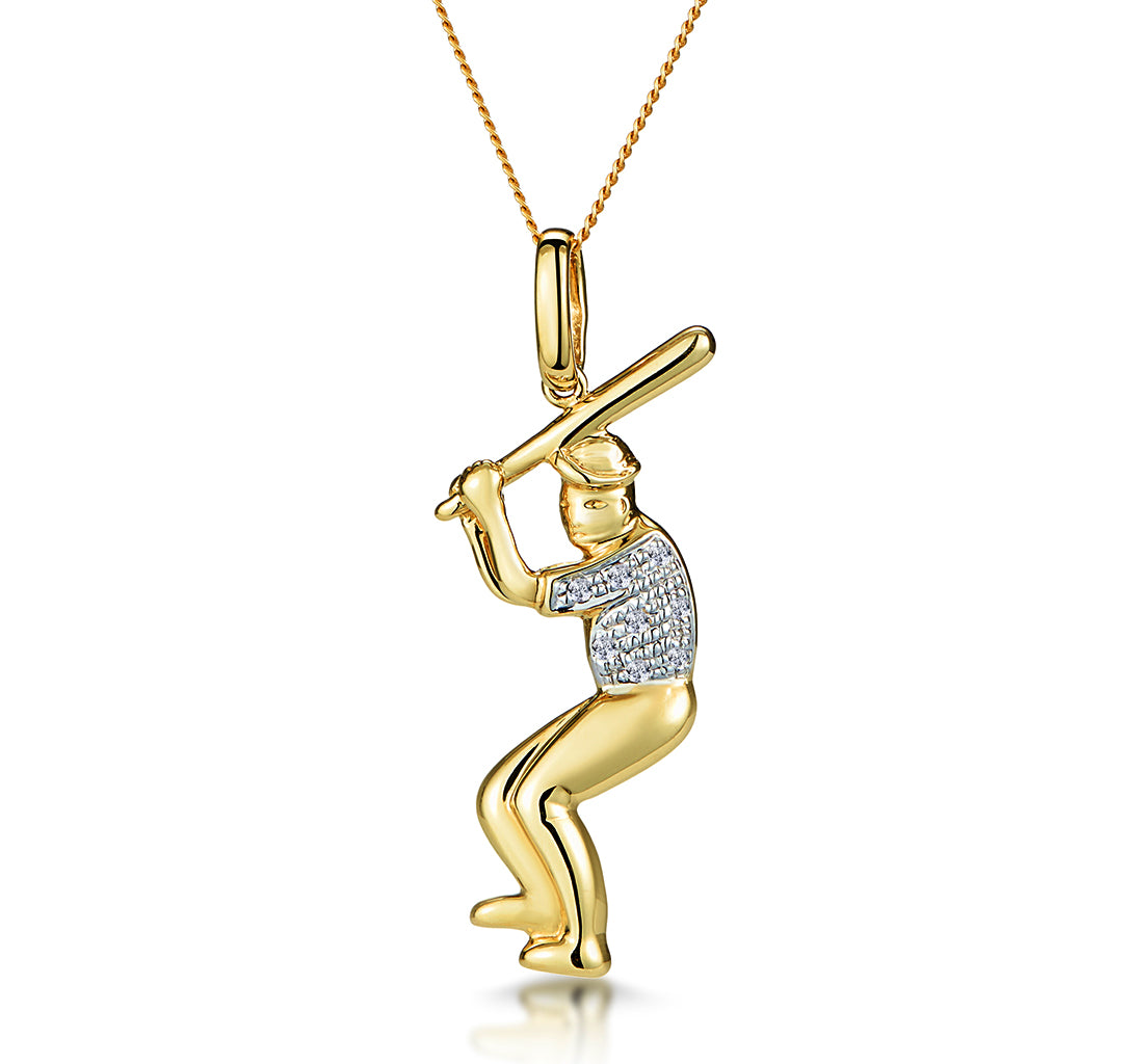0.02ct Diamond Pave Baseball Player Necklace in 9K Gold