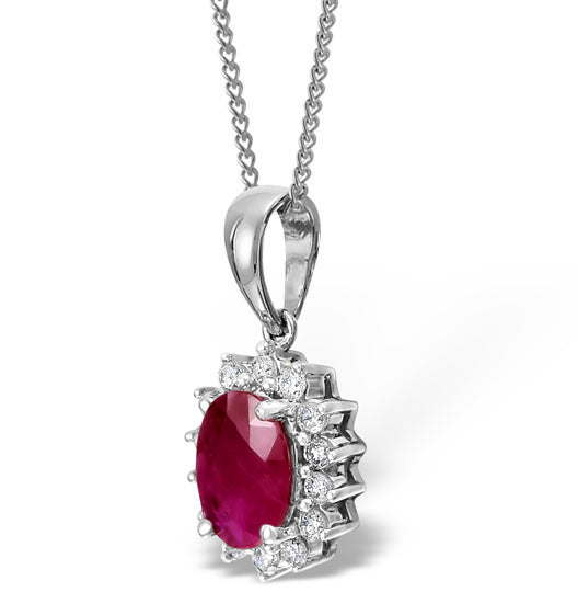 Ruby Pendant Necklace With Lab Diamonds in 925 Silver - 7 x 5mm Centre