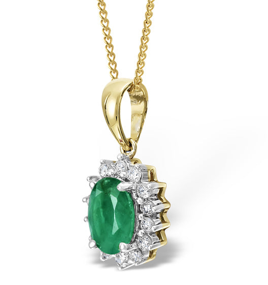 Emerald 0.80CT And Diamond 18K Yellow Gold Pendant Necklace