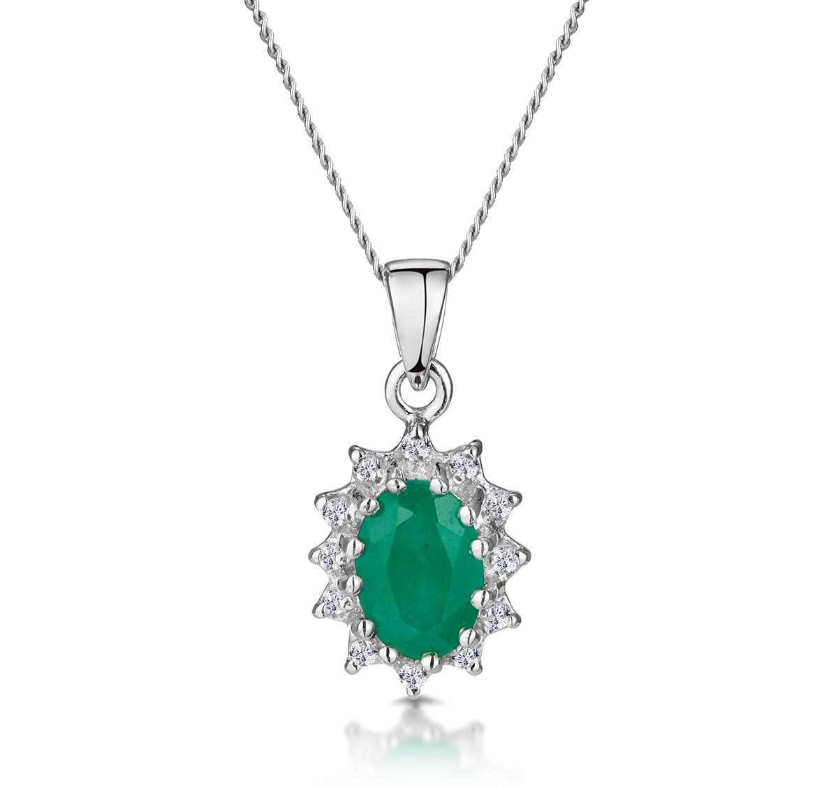 Emerald 0.80CT And Diamond 9K White Gold Pendant Necklace