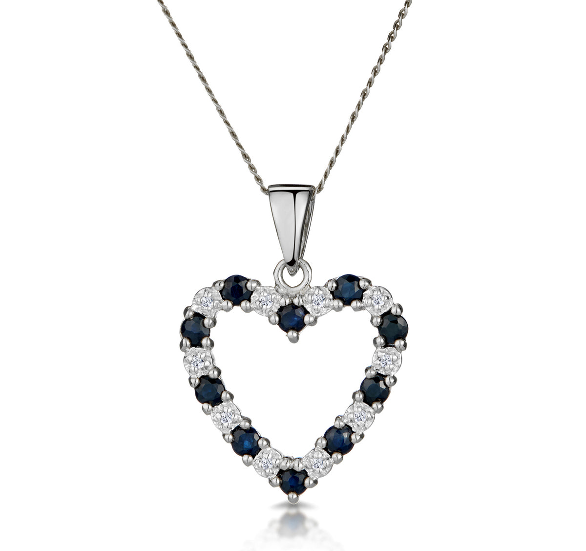 9K White Gold 0.03ct Sapphire Heart Pendant Necklace