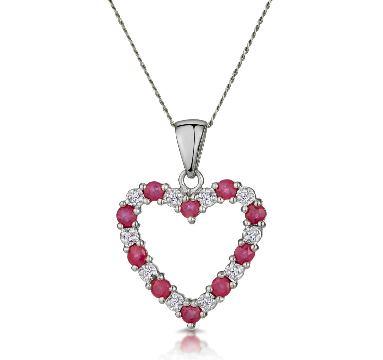 Ruby 0.68CT 9K White Gold Heart Pendant Necklace