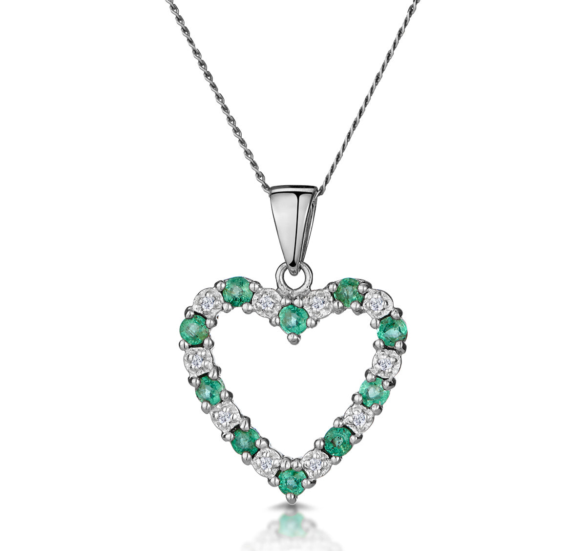 Emerald 0.54CT 9K White Gold Heart Pendant Necklace