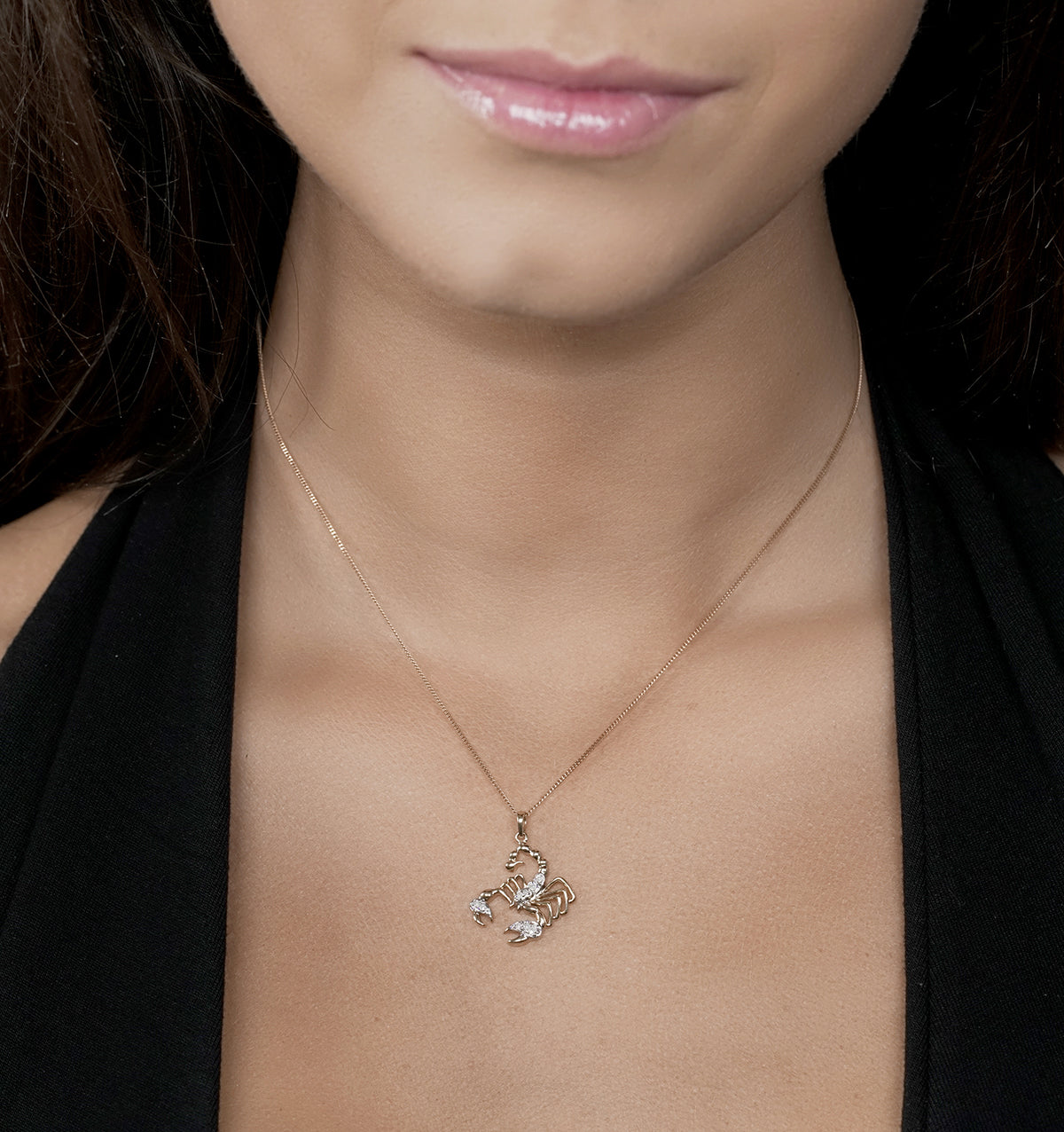 9K Gold Diamond Scorpio Pendant Necklace 0.06ct