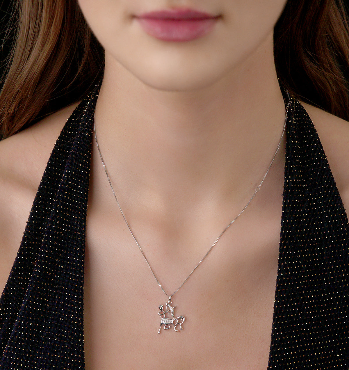 9K White Gold Diamond Sagittarius Pendant Necklace 0.06ct
