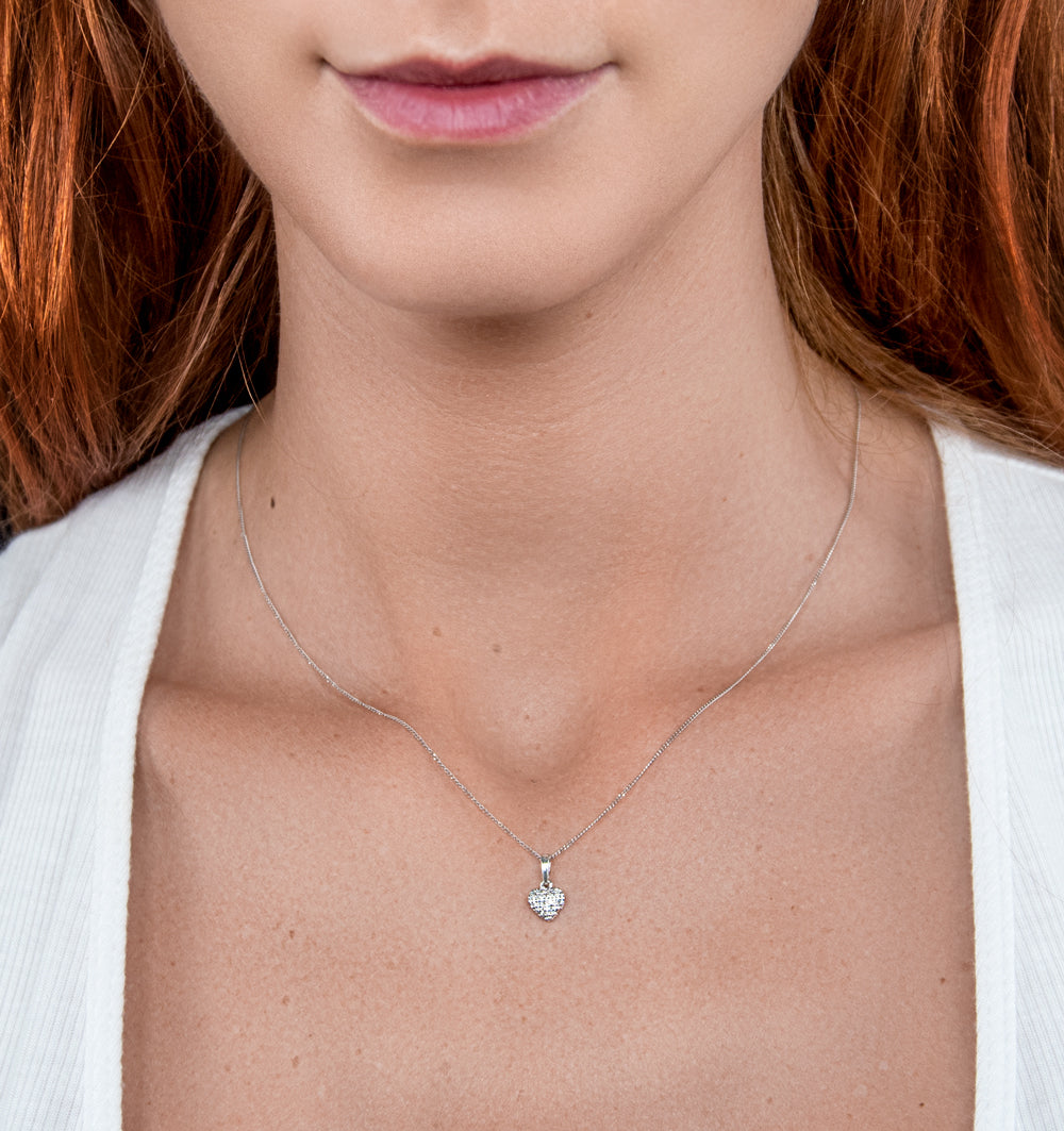 Stellato Heart Pendant Necklace 0.04ct 9K White Gold
