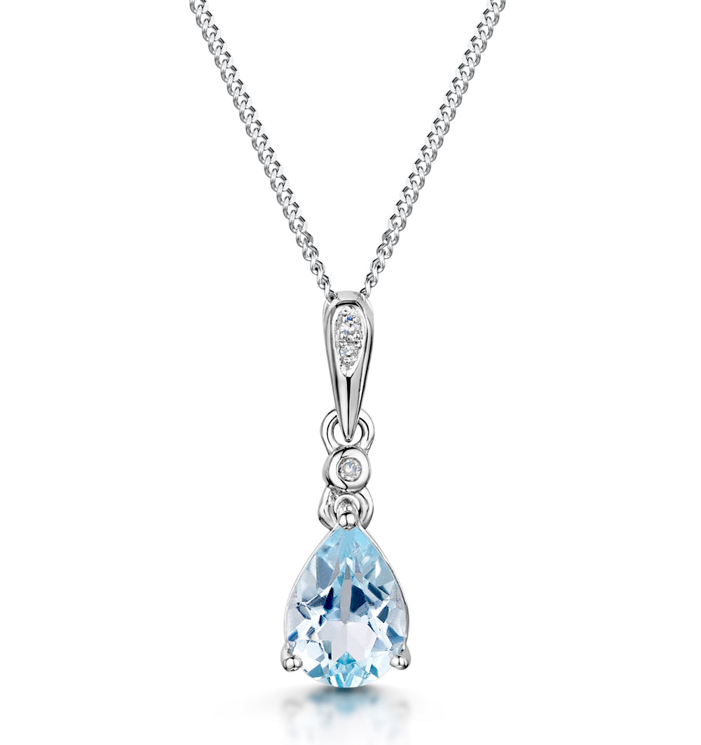 Stellato Collection Blue Topaz Diamond Necklace in 9K White Gold