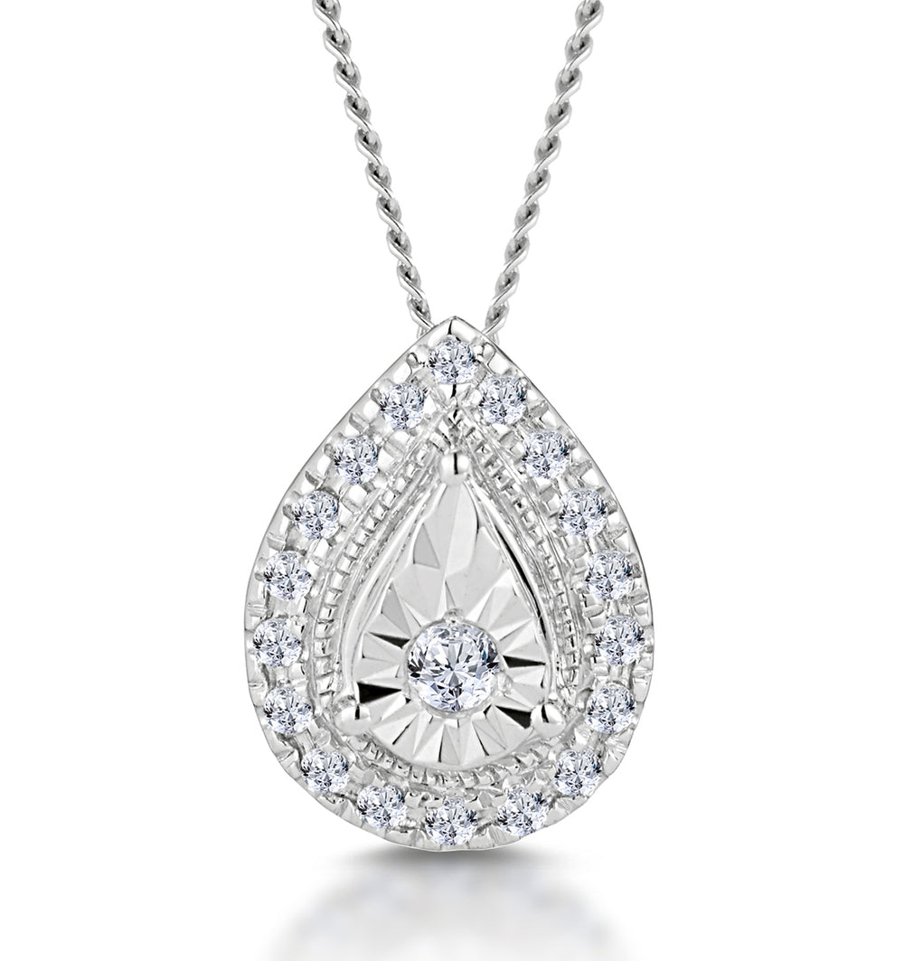 Masami Lab Diamond Pear Halo Necklace 0.10ct Pave Set in 925 Sterling Silver