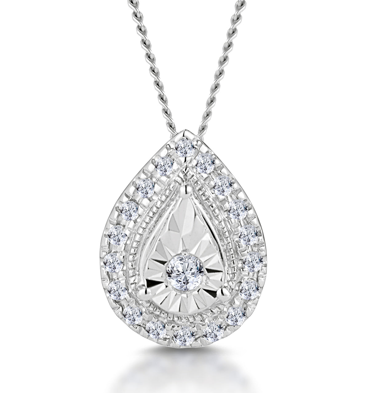 Masami Lab Diamond Pear Halo Necklace 0.10ct Pave Set in 925 Sterling Silver