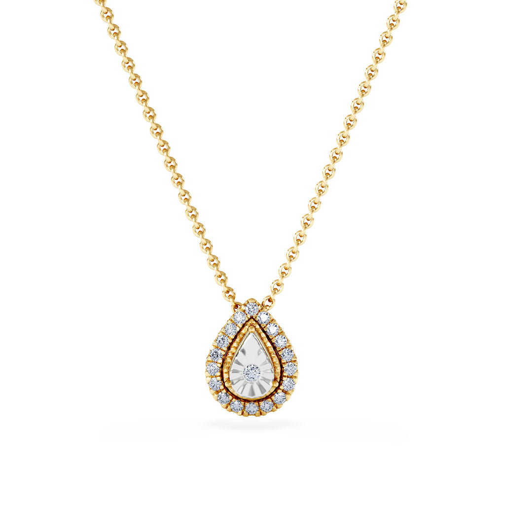Masami Diamond Pear Halo Necklace 0.10ct Pave Set in 9K Yellow Gold