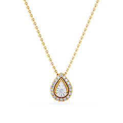 Masami Diamond Pear Halo Necklace 0.10ct Pave Set in 9K Yellow Gold