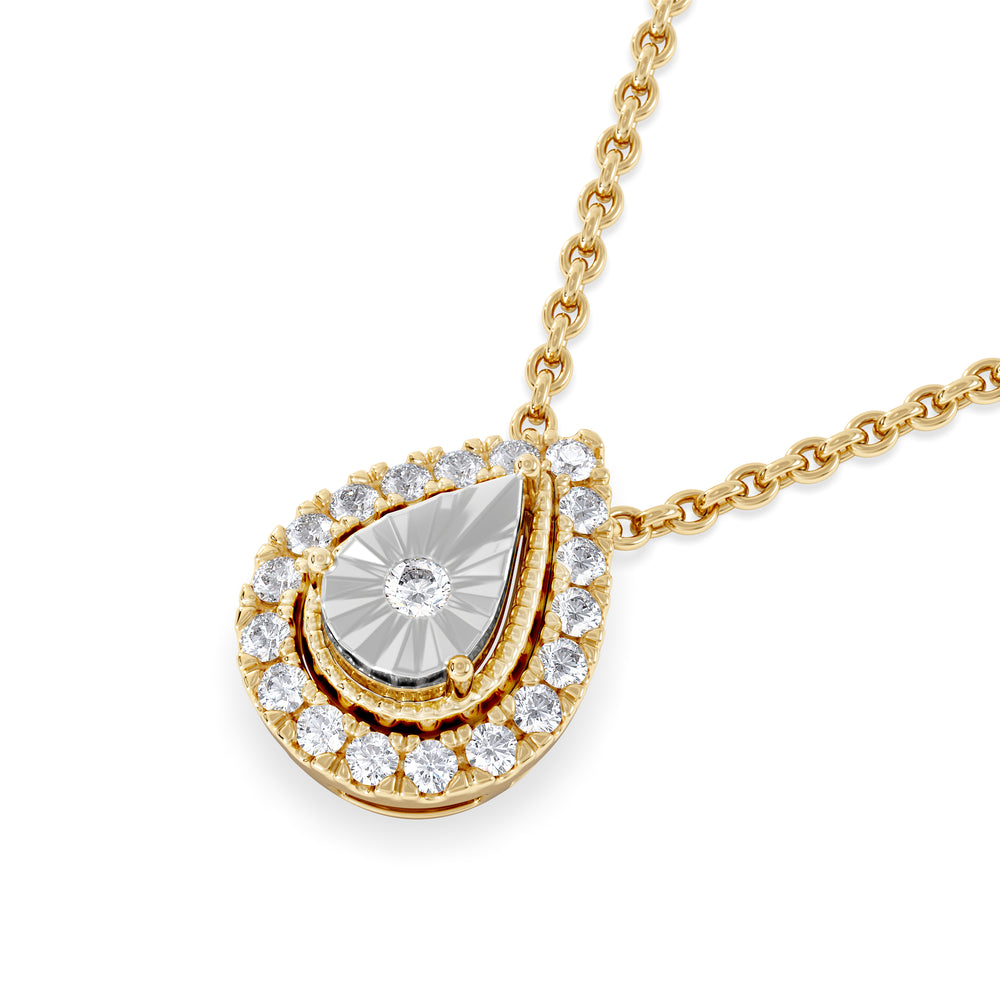 Masami Diamond Pear Halo Necklace 0.10ct Pave Set in 9K Yellow Gold