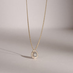 Masami Diamond Pear Halo Necklace 0.10ct Pave Set in 9K Yellow Gold