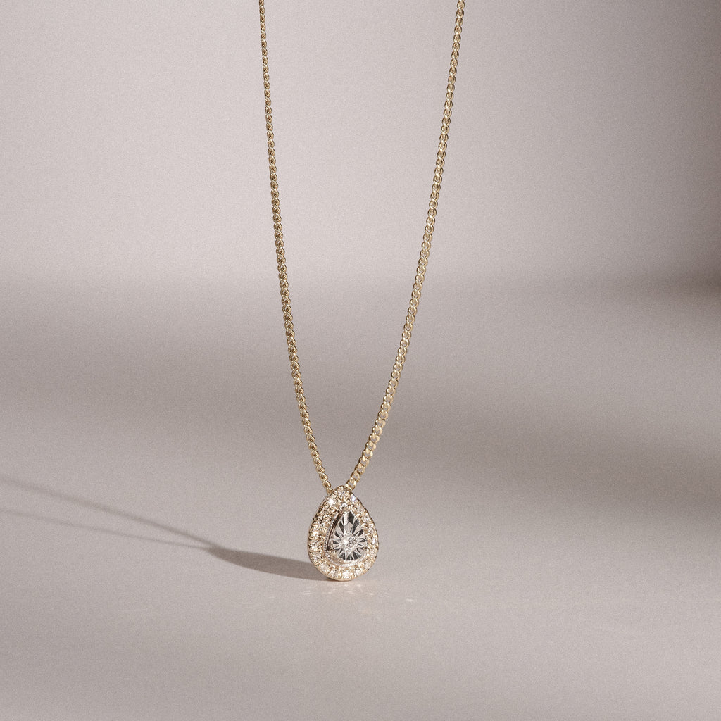 Masami Lab Diamond Pear Halo Necklace 0.10ct Pave Set in 18K Gold Vermeil