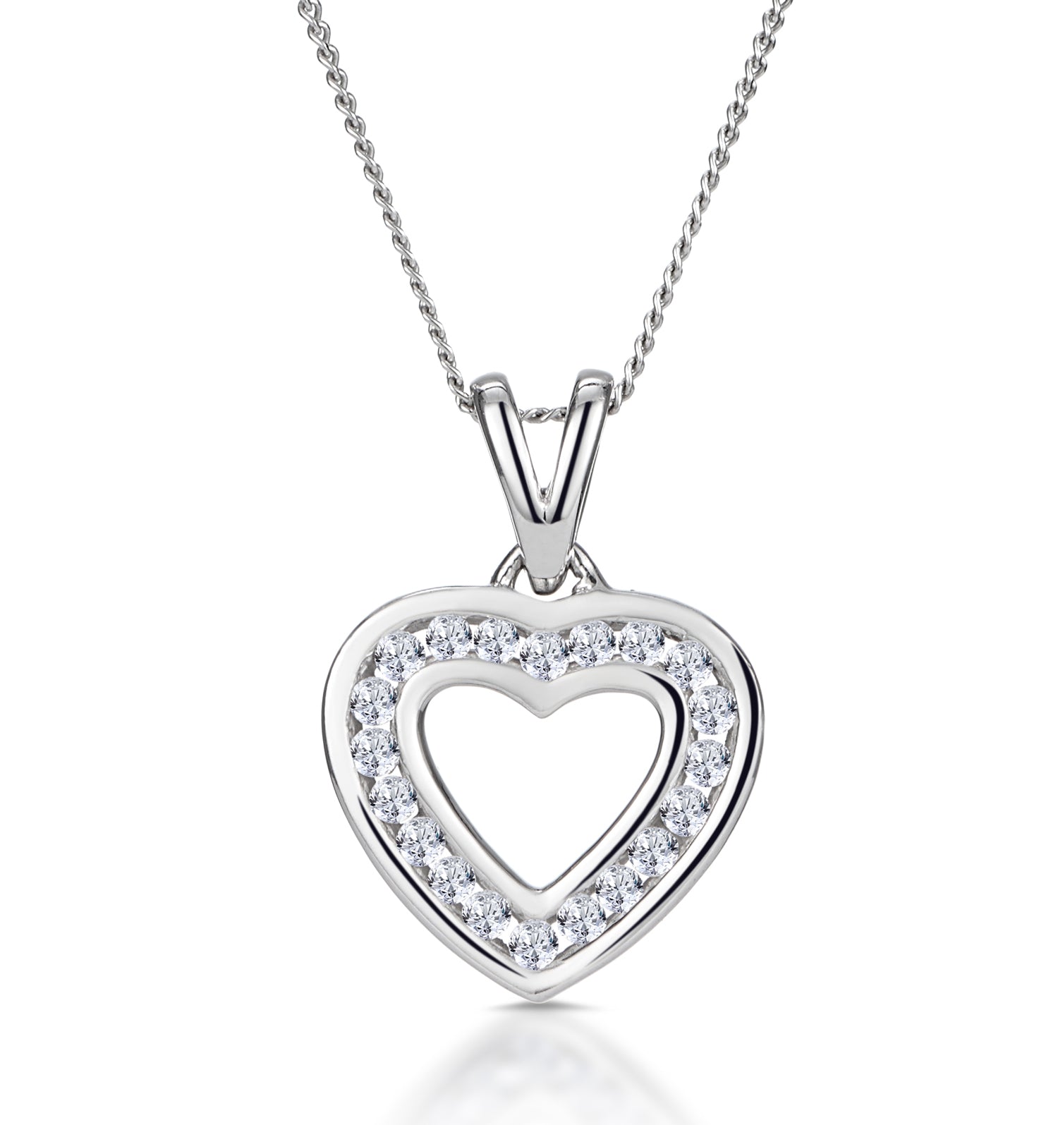 Heart Necklace 0.20ct Channel Set 9K White Gold