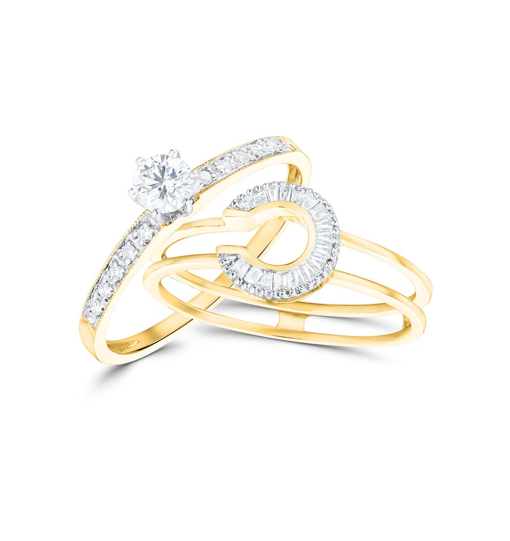 Diamond 0.65ct And 9K Gold Solitaire Ring with Shoulders