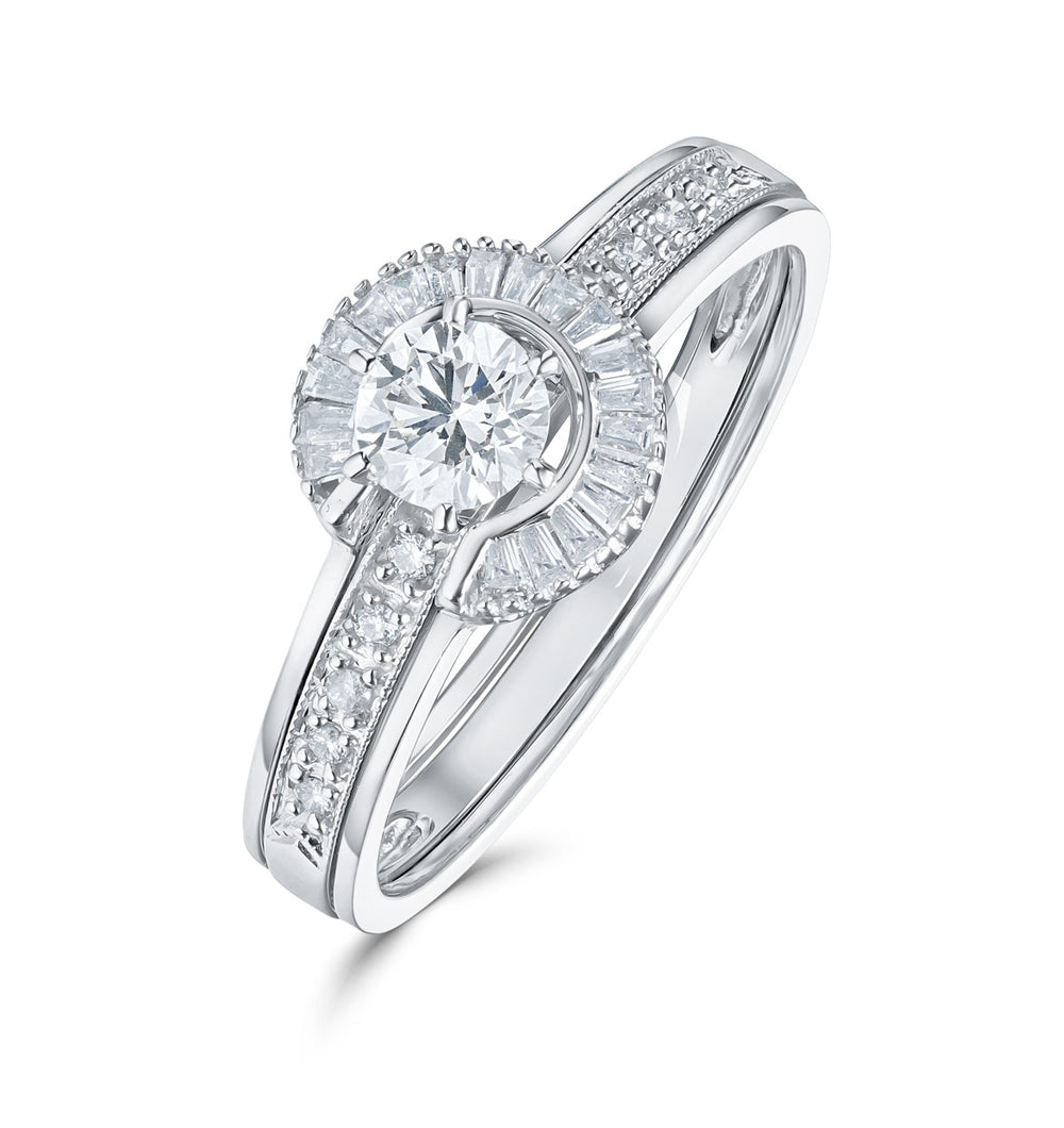 Diamond 0.65ct And 9K White Gold Solitaire Ring with Shoulders