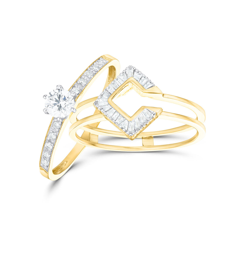 Diamond 0.65ct And 9K Gold Solitaire Ring with Shoulders