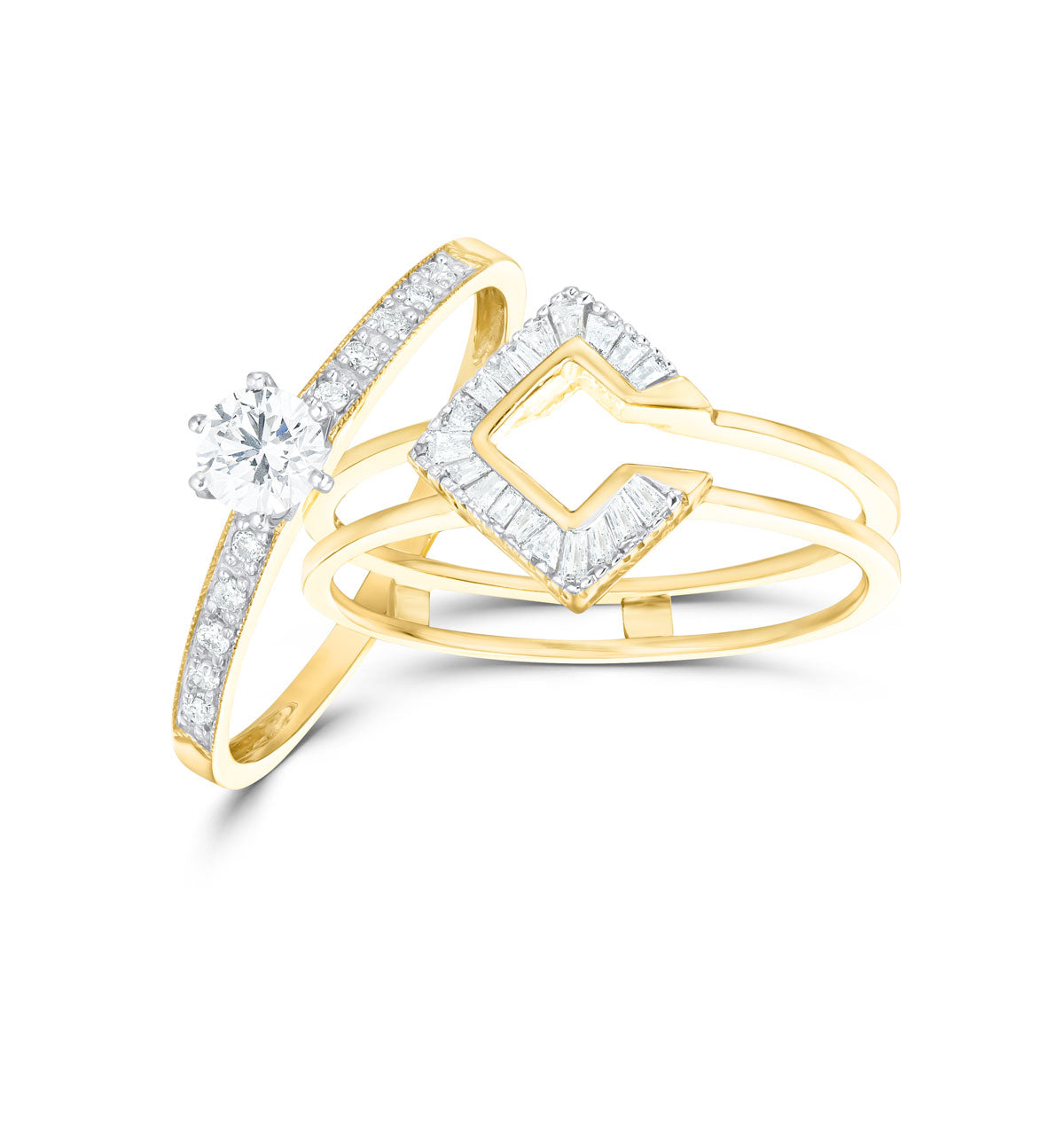 Diamond 0.65ct And 9K Gold Solitaire Ring with Shoulders