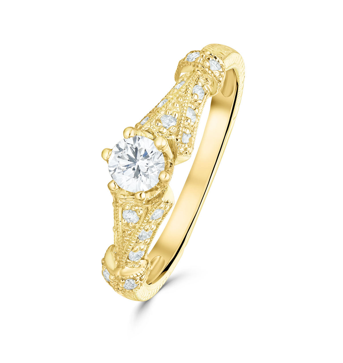 Diamond 0.65ct And 9K Gold Solitaire Ring with Shoulders