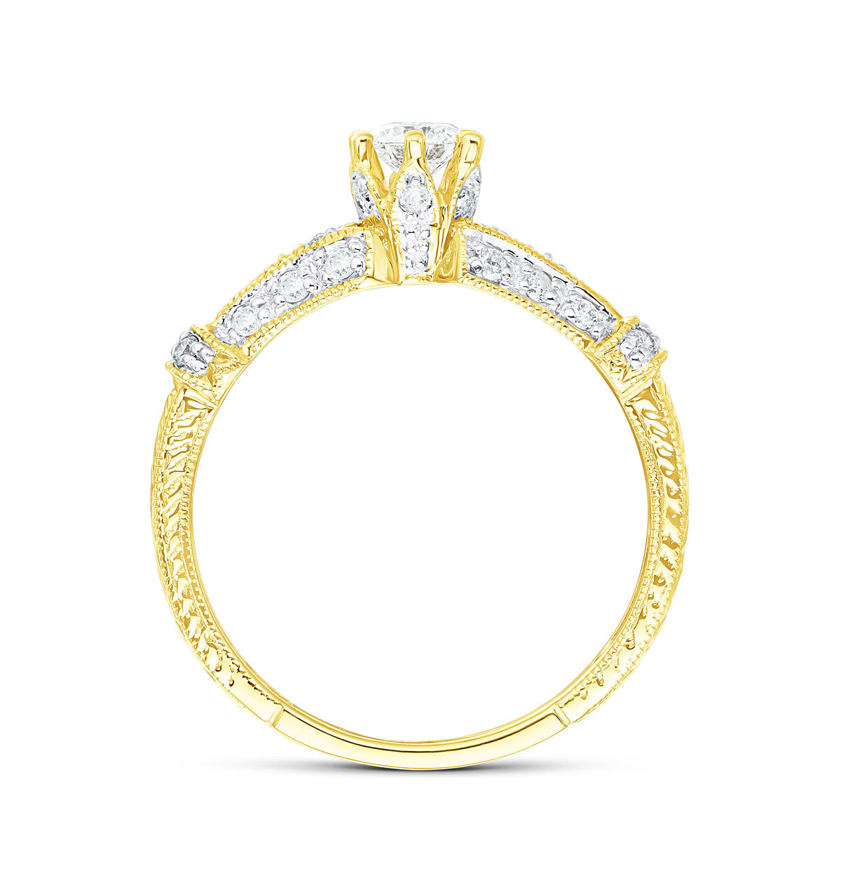 Diamond 0.65ct And 9K Gold Solitaire Ring with Shoulders