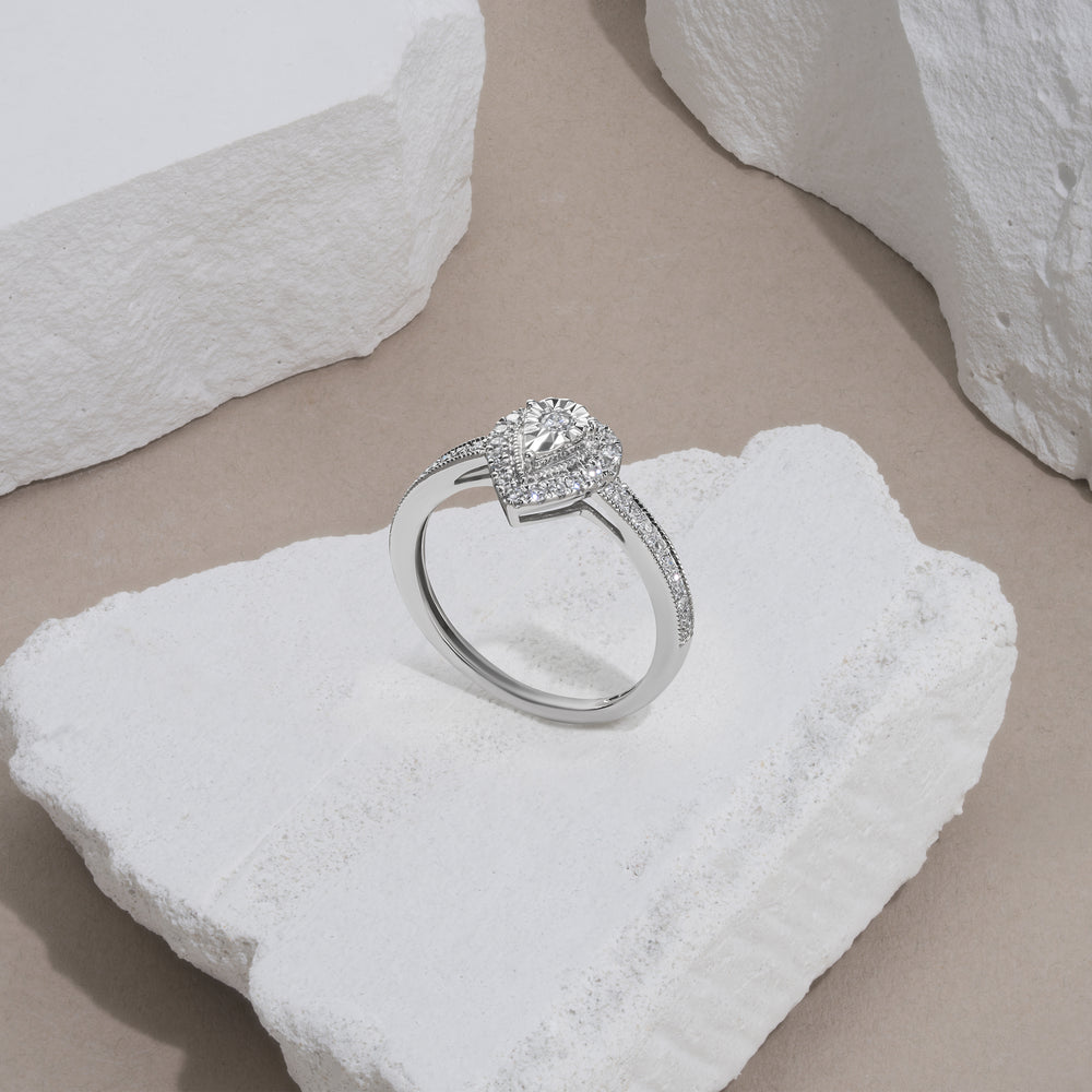 Masami Pear Shaped Pave Diamond Engagement Ring 0.15ct 9K White Gold