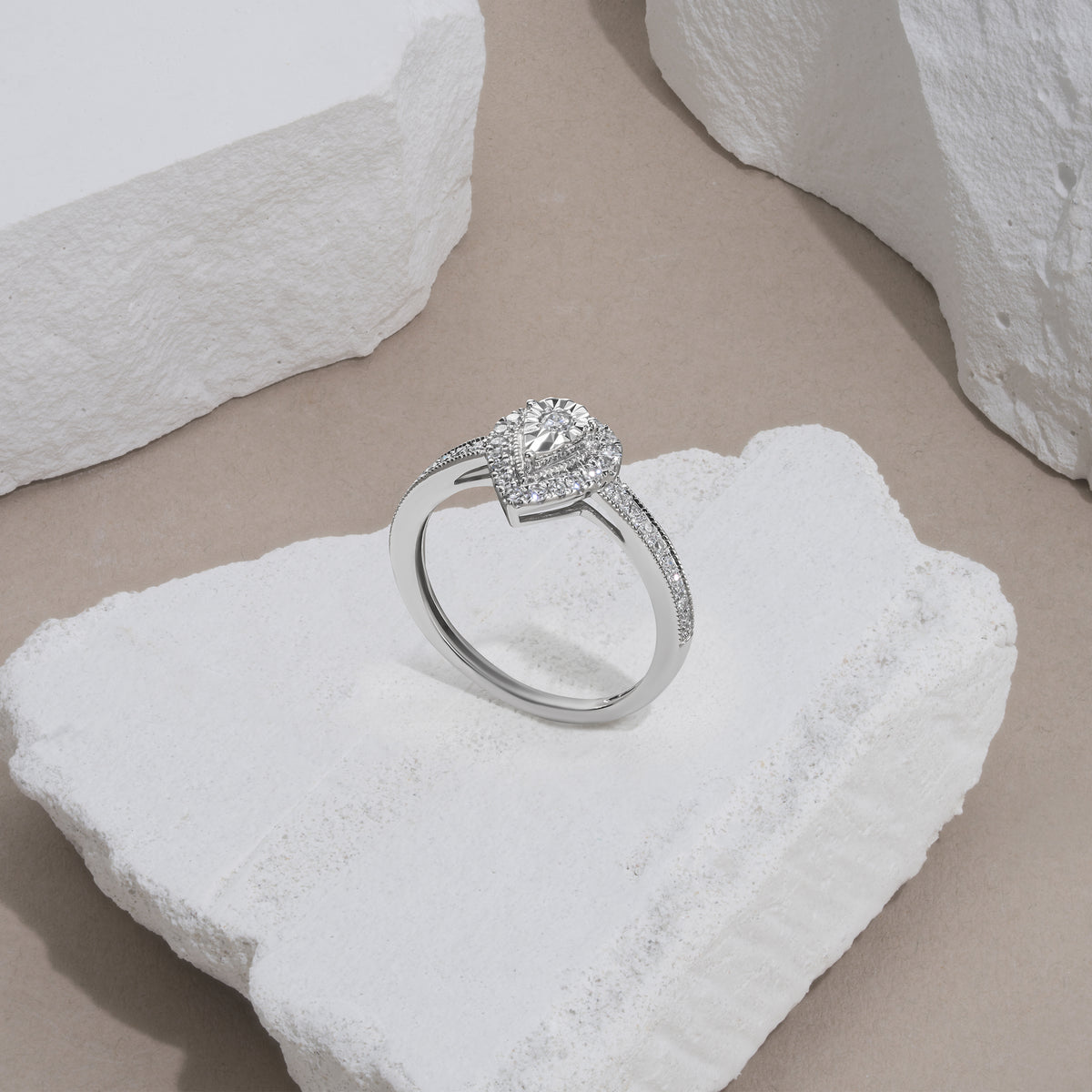 Masami Pear Shaped Pave Diamond Engagement Ring 0.15ct 9K White Gold