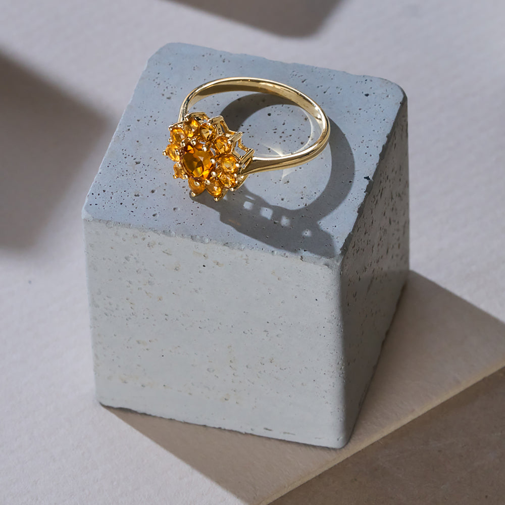 0.96ct Citrine Cluster Ring in 9K Yellow Gold