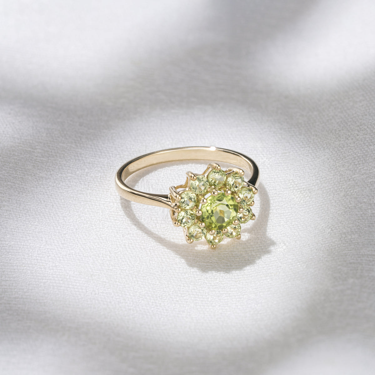 1.12ct Peridot Cluster Ring in 9K Yellow Gold