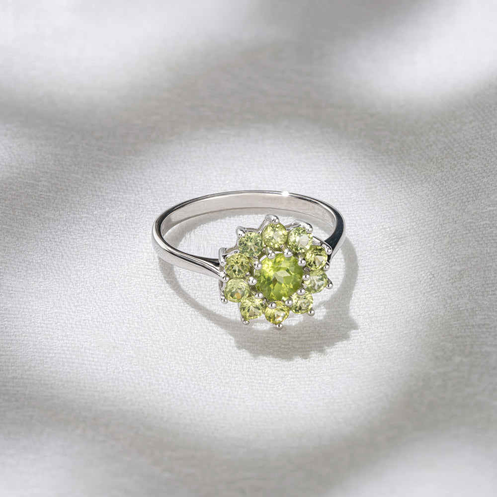 1.12ct Peridot Cluster Ring in 9K White Gold