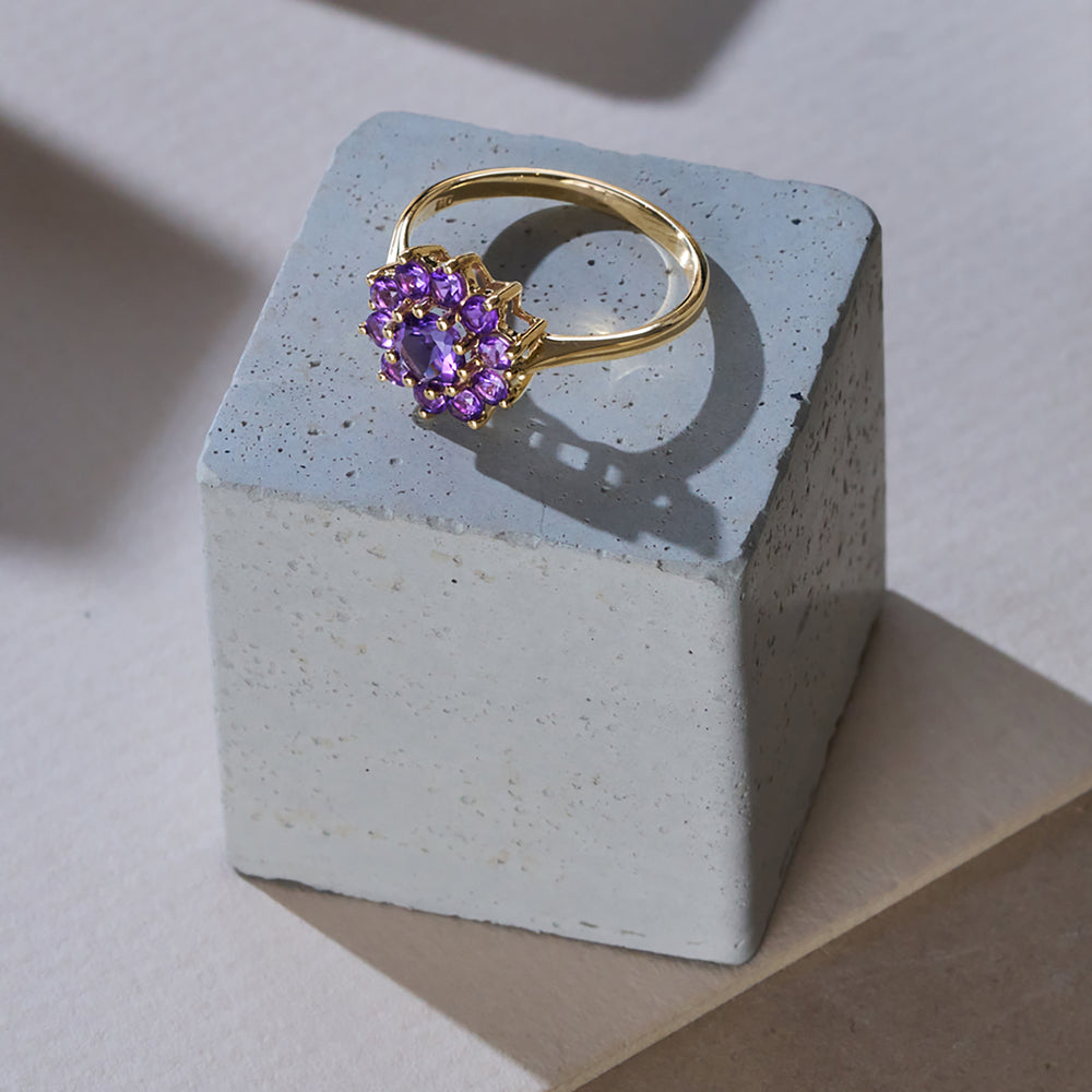 0.94ct Amethyst Cluster Ring in 9K Yellow Gold