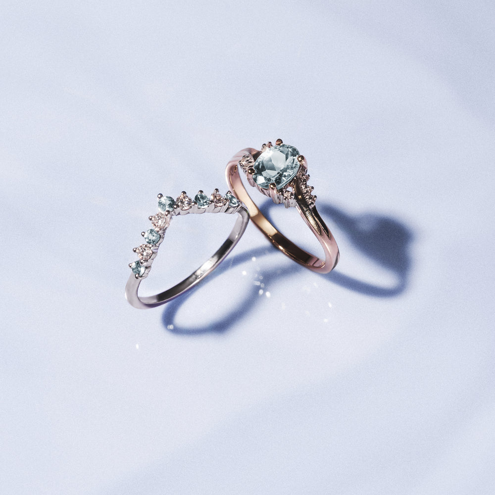 Aquamarine 0.70CT And Diamond 9K White Gold Ring E5731