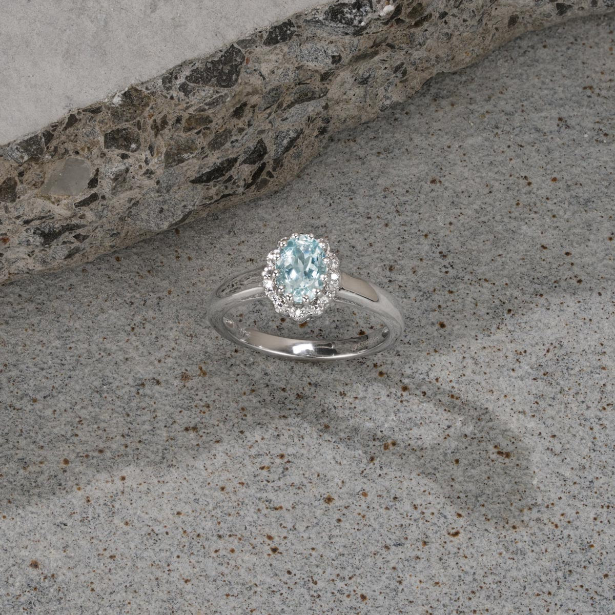 Aquamarine 0.70CT And Diamond 9K White Gold Ring