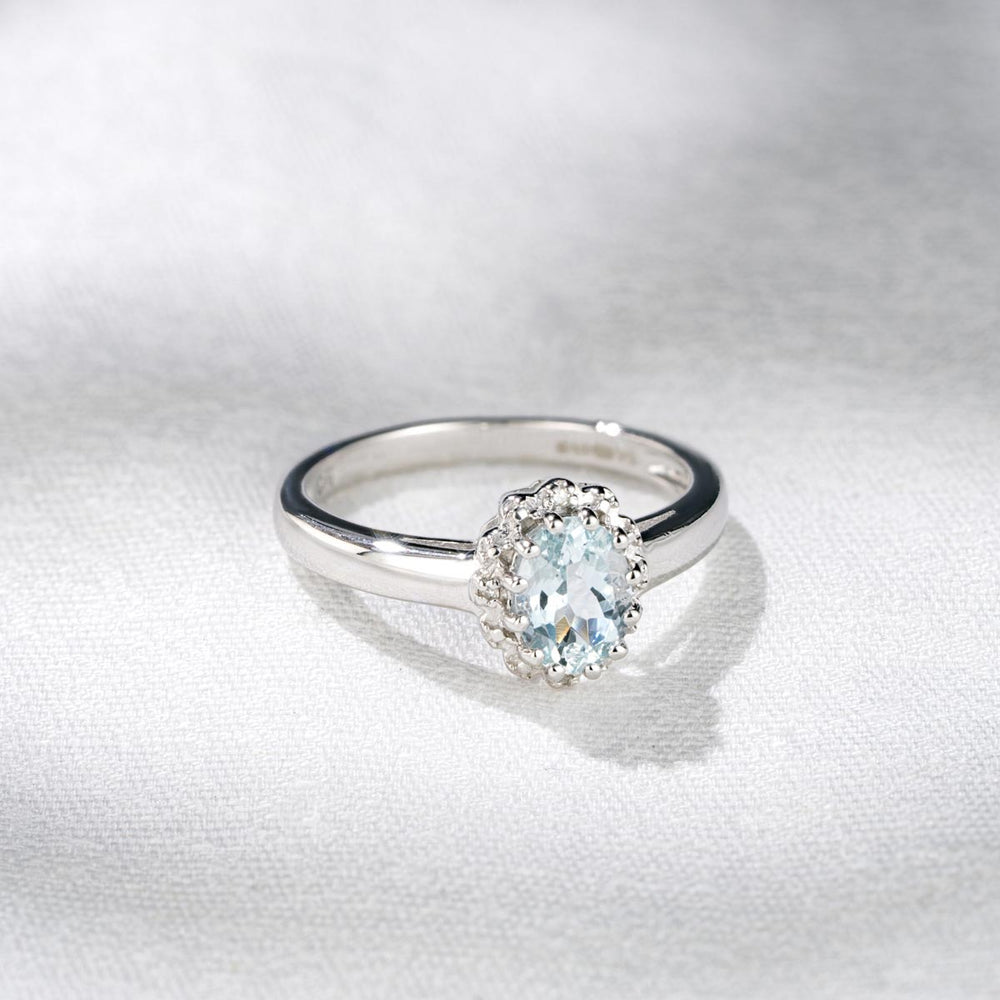 Aquamarine 0.70CT And Diamond 9K White Gold Ring