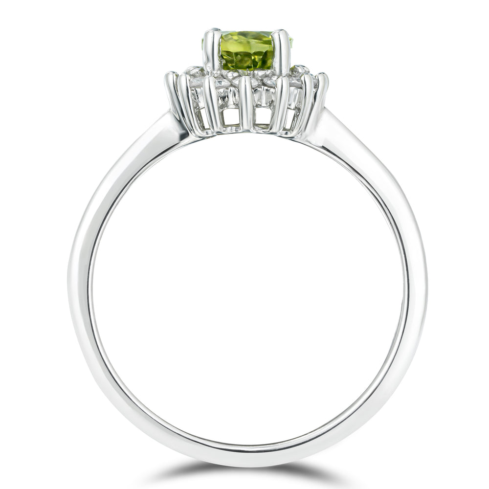 Peridot 7 x 5mm And Diamond 925 Sterling Silver Ring