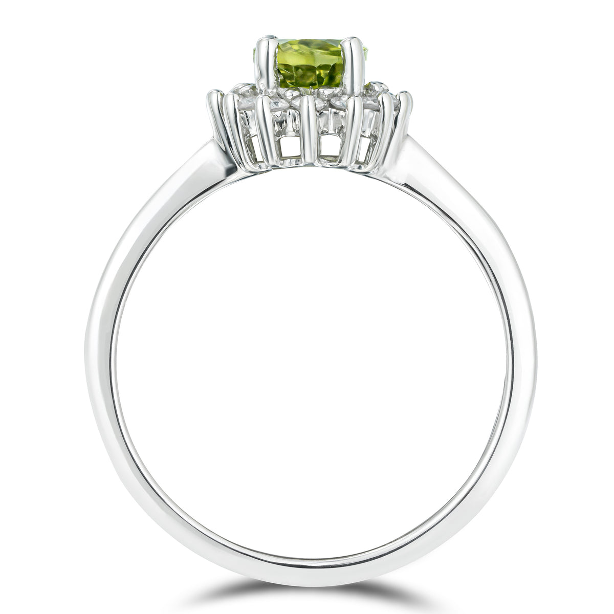 Peridot 7 x 5mm And Diamond 925 Sterling Silver Ring