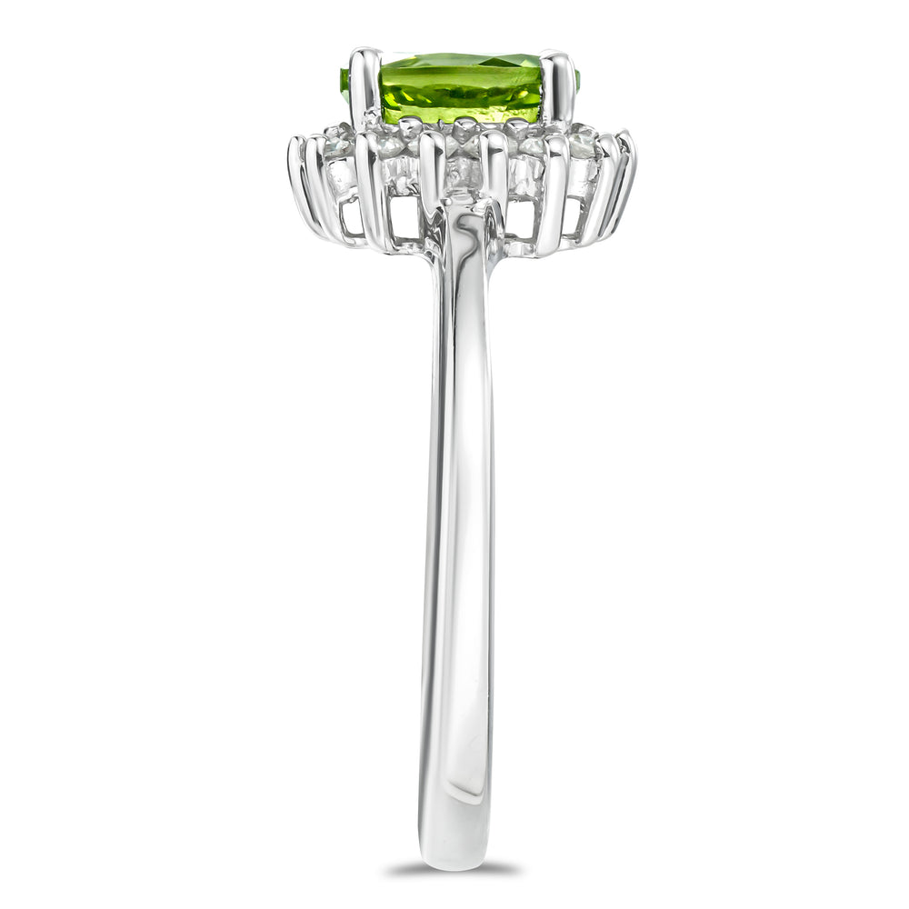 Peridot 7 x 5mm And Diamond 925 Sterling Silver Ring