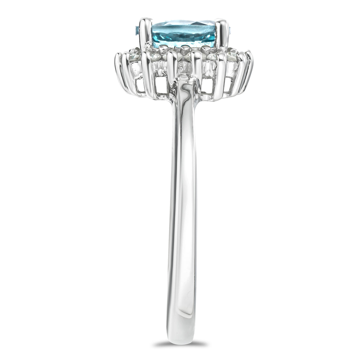 Blue Topaz 0.95CT And Diamond 925 Sterling Silver Ring